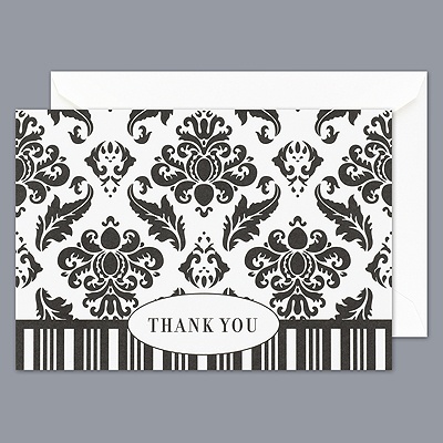 Black and White Damask - DIY Thank You Notes and Envelopes