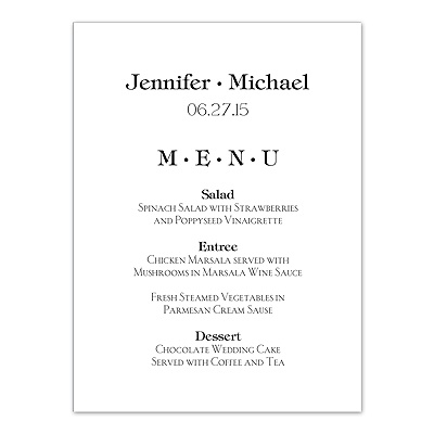 Bright White Design Choice Menu Card Vertical