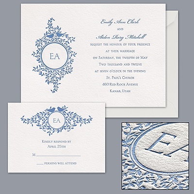 Monogram Birds - Letterpress Invitation