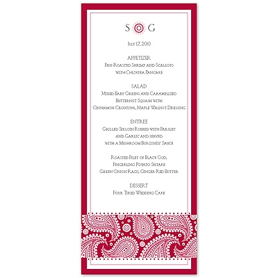 Perfect Paisley Duet - Apple- Menu Card