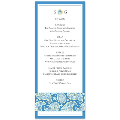 Perfect Paisley Duet - Cornflower- Menu Card