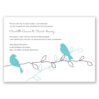 This David 39s Bridal Exclusive invitation card features two colorful birds