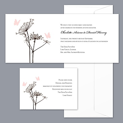 Butterfly Lace - Pink Blush and Chocolate Invitation