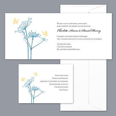 Butterfly Lace - Canary and Cornflower Invitation