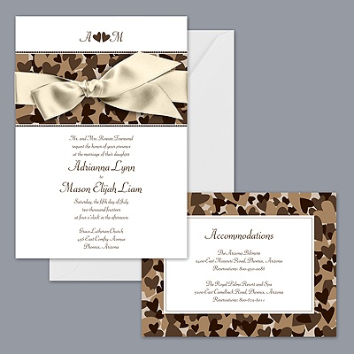 Camo Wedding Bands on Home    Wedding Invitations    Browns    Camo Hearts   Tan