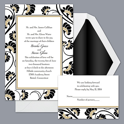 Floral Border - Golden - Invitation