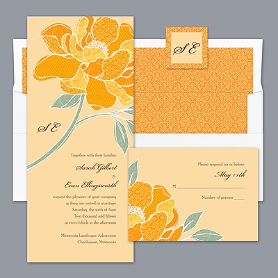 Patterned Peony - Tangerine - Invitation