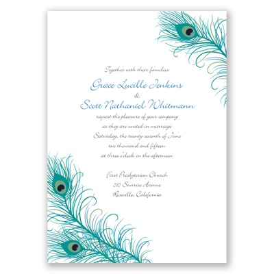Cheap Wedding Response Cards on Home    Wedding Invitations    Blues    Peacock Feathers   Invitation