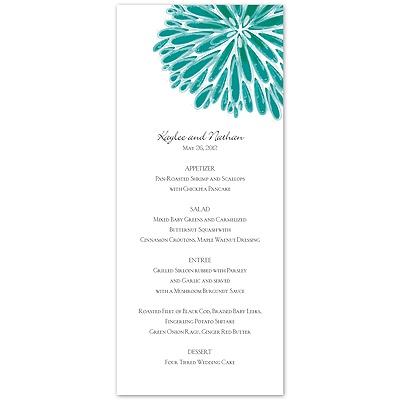Wedding Menu Card on Wedding Invitations    Menu Cards    Burst Of Color   Jade   Menu Card