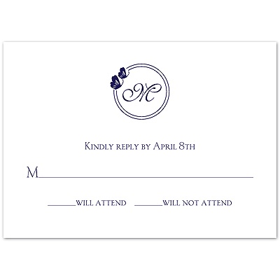 Circle Butterfly Monogram - Response Card and Envelope