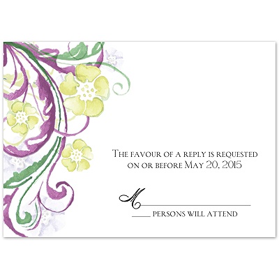 Watercolor Floral - Sangria - Response Card and Envelope