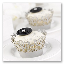 Sparkling Silver Damask Cupcake Wraps