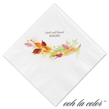 Beverage White Napkin - Colored Leaves