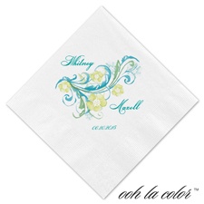 Beverage White Napkin - Garland of Aqua/Green