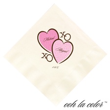 Beverage Ecru Napkin - Pretty Hearts