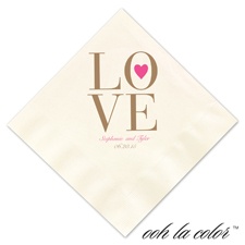 Beverage Ecru Napkin - Love Heart