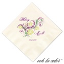 Beverage Ecru Napkin - Garland of Purple/Green