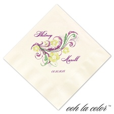 Beverage Ecru Napkin - Garland of Purple/Green