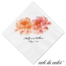 Luncheon White Napkin - Blooms in Oranges