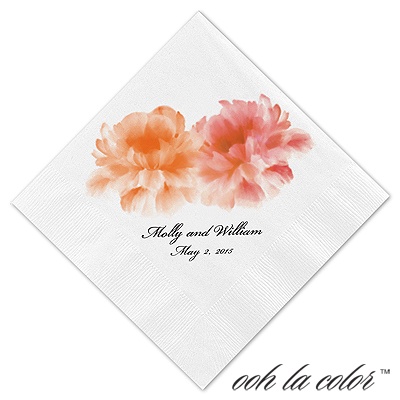 Luncheon White Napkin - Blooms in Oranges