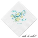 Luncheon White Napkin - Garland of Aqua/Green