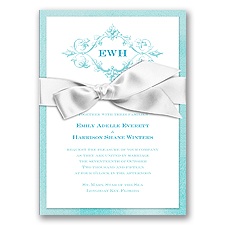 Imperial Deco Monogram - Blue Topaz Invitation with Ribbon