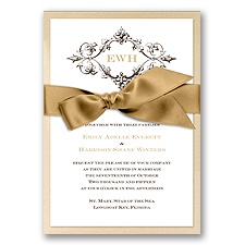 Imperial Deco Monogram - Champagne Invitation with Ribbon