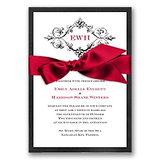 Imperial Deco Monogram - Onyx Invitation with Ribbon
