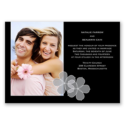 Floral Photo - Black - Invitation