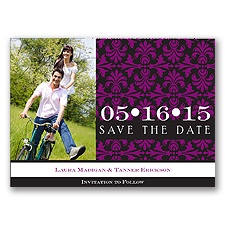 Damask Photo - Sangria - Save the Date Postcard