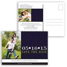 Damask Photo - Lapis - Save the Date Postcard