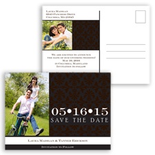 Damask Photo - Chocolate - Save the Date Postcard