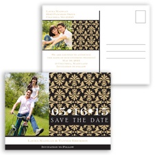 Damask Photo - Golden - Save the Date Postcard