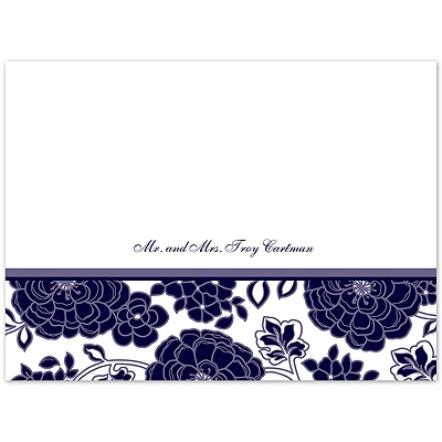 Floral Patterned - Lapis - Thank You Card and Envelope