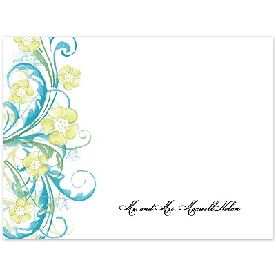 Watercolor Floral - Malibu - Thank You Card and Envelope