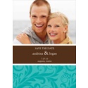 Aqua Damask - Photo Save the Date Card