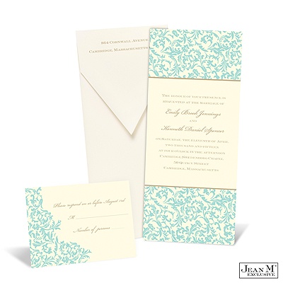 Vintage Damask Invitation - Aqua