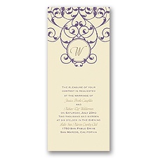 Vine Monogram Wedding Invitation - Ecru