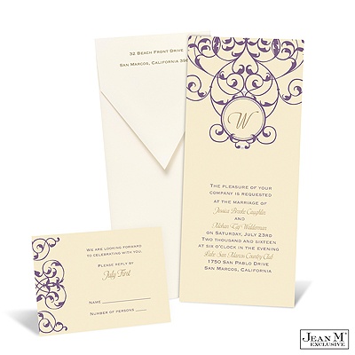 Vine Monogram Invitation - Ecru