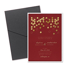 Geometric Border Layered Foil Wedding Invitation - Pocket - Merlot