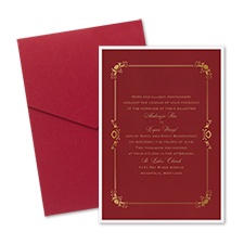 Dainty Frame Layered Foil Wedding Invitation - Pocket - Merlot
