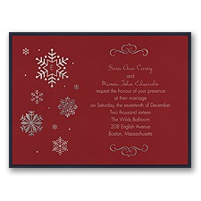 Falling Snowflakes Layered Foil Wedding Invitation - Merlot