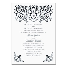 Damask Banner Wedding Invitation - White