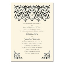 Damask Banner Wedding Invitation - Ecru