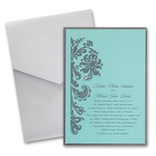 Aqua Shimmer Layered Wedding Invitation with Pocket