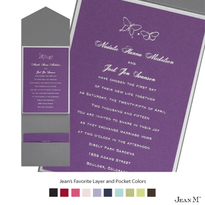 Purple  Silver Wedding Invitations on Home    Jean M Invitations    Purple    Purple Shimmer Layered