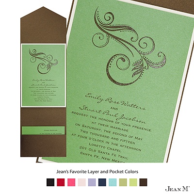 Green Shimmer Layered Invitation with Pocket