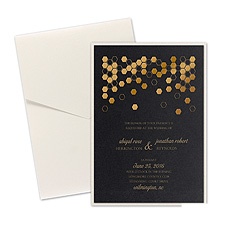 Geometric Border Layered Foil Wedding Invitation - Pocket - Black