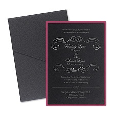 Delicate Flourishes Layered Foil Wedding Invitation - Pocket - Black