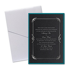 Dainty Frame Layered Foil Wedding Invitation - Pocket - Black